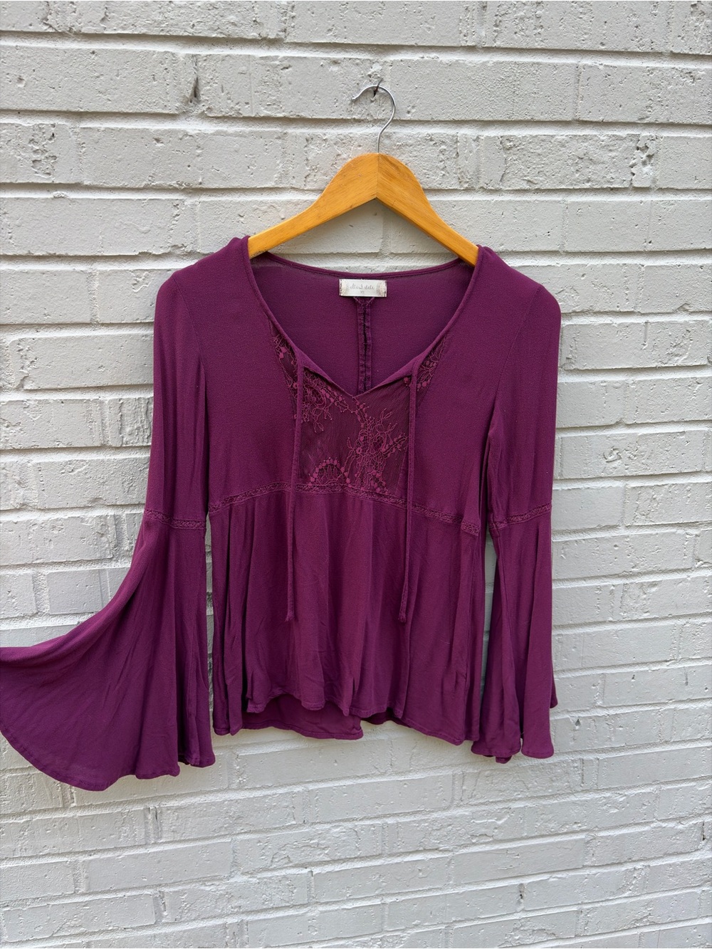 Altard State whimsy Lace-Detail Bell Sleeve Top - Plum